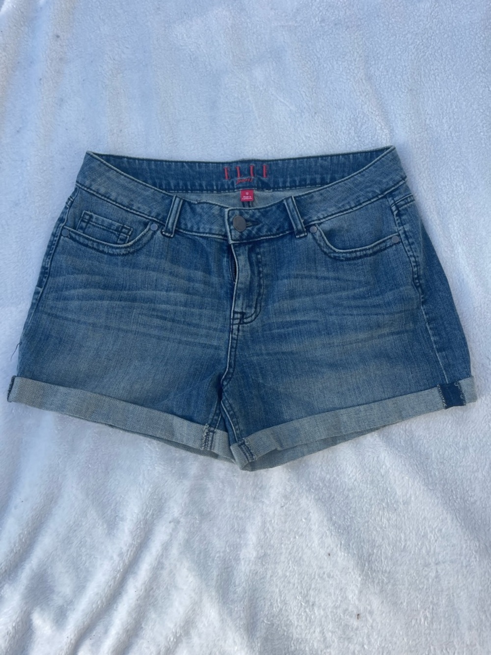 Elle Medium Blue Rolled-Hem Denim Shorts